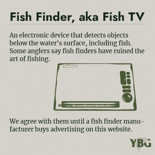 Fish Finder, aka Fish TV: An electronic device that detects objects below the water's surface