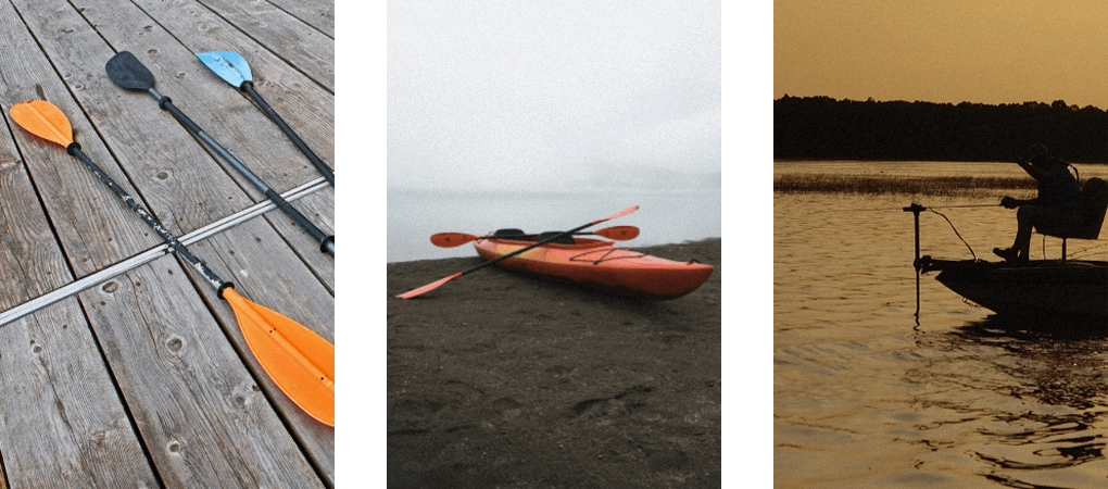kayak paddle, kayak for fishing, trolling motor