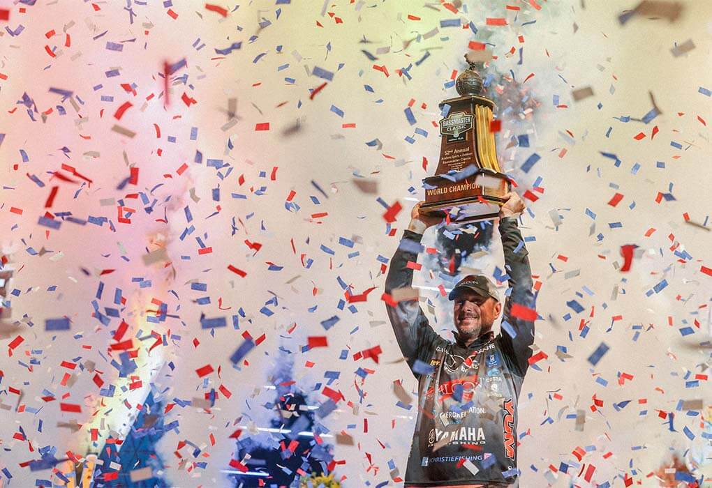 Jason Christie finally celebrated a championship in the Bassmaster Classic in March 2022. (Photo by Seigo Saito/BASS)