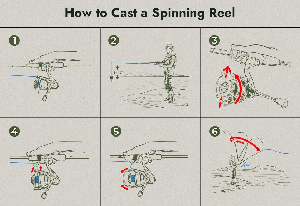 how to cast a spinning reel illustration