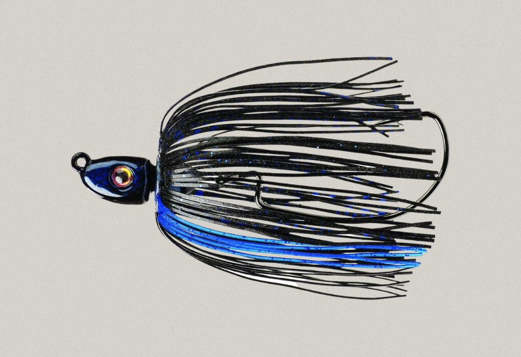 black and blue jig for bass fishing