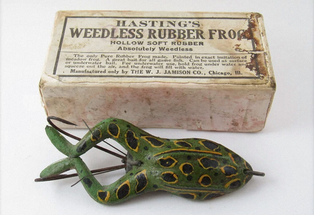Soft-plastic frogs are nothing new. One of the first ones was manufactured in 1895 (Photo source)