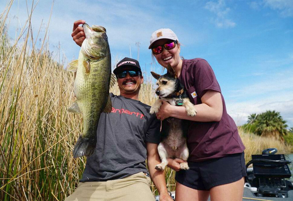 Meet the Zaldains–Chris, his wife Trait, and their fishing dog, Nebo (photo courtesy of B.A.S.S.)
