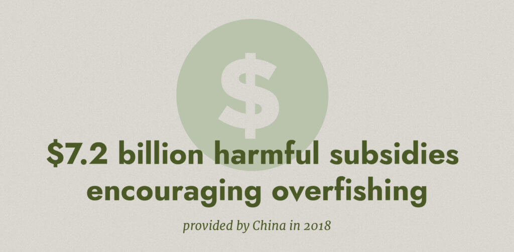 there were $7.2 billion harmful subsidies encouraging overfishing provided by china in 2018