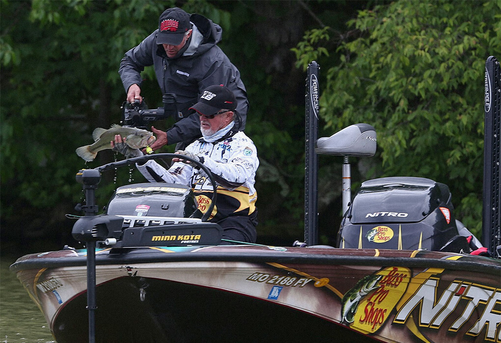 Rick Clunn and the bass he catches often are in the spotlight in national tournaments (photo by B.A.S.S.)