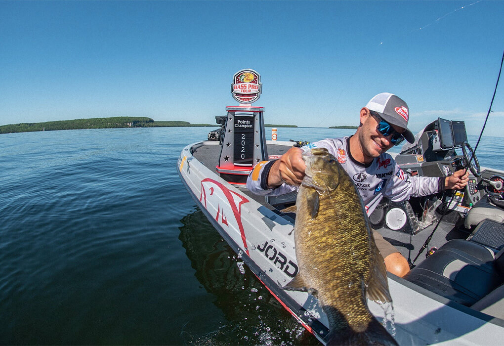 Big bass and big trophies–that’s Jordan Lee’s life (photo by Garrick Dixon/Major League Fishing)