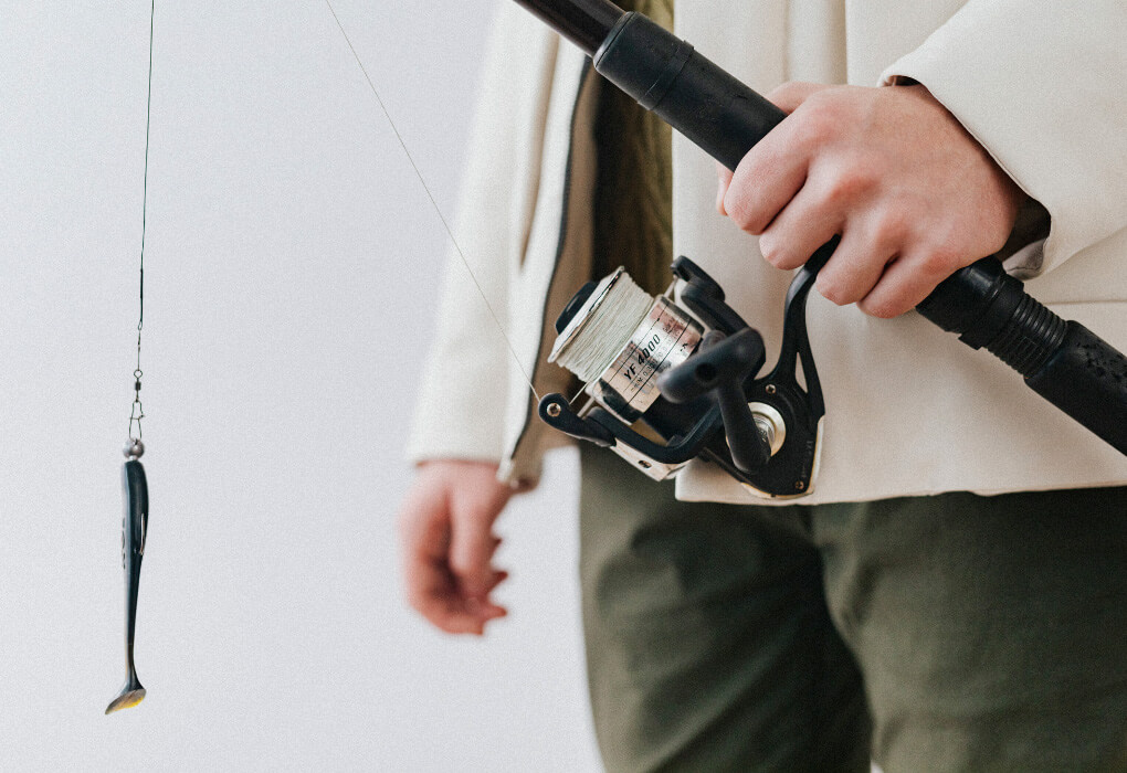 fishing lure rigged on a weighted fishing line