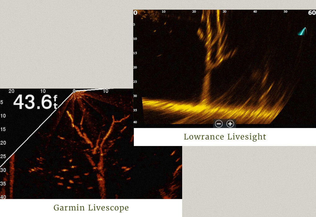 side-by-side comparison of the Garmin Livescope and the Lowrance Livesight
