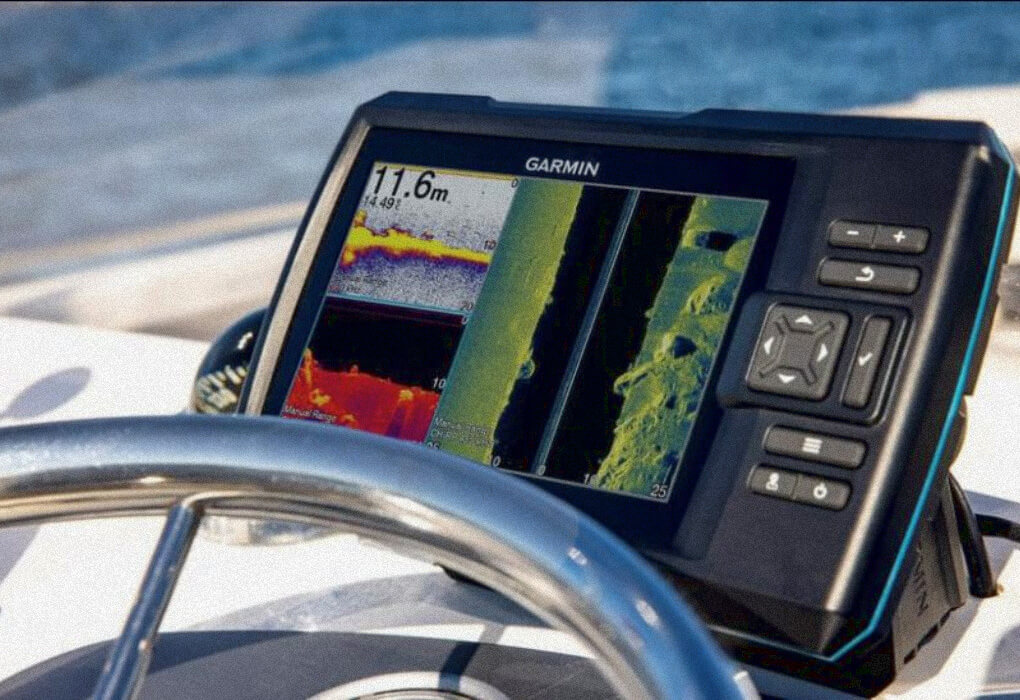Garmin fish finder mounted on a boat