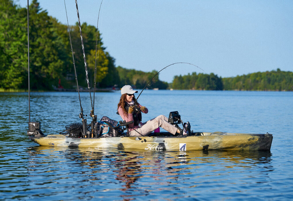 fishing out on water in a fishing kayak