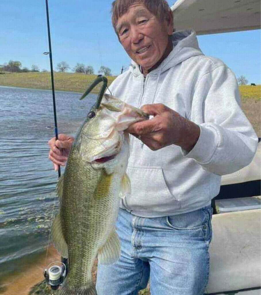 Gary Yamamoto held another big bass that fell victim to a Senko rigged wacky style. (Photo courtesy of Gary Yamamoto)