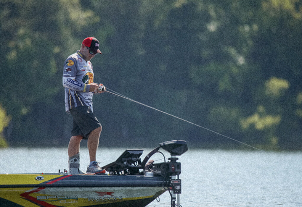 When Mike McClelland hits the water, he often has his eyes on his electronics. (Photo by Josh Gassmann/Major League Fishing)