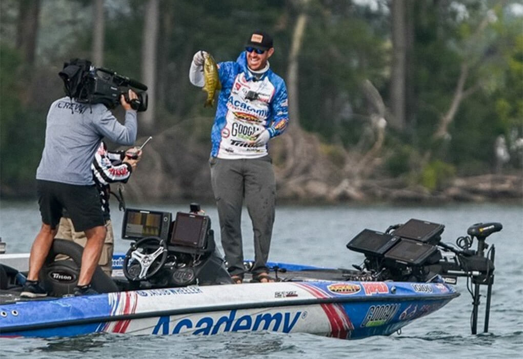 Jacob Wheeler, Angler of the Year on the Bass Pro Tour, uses electronics extensively. He has up to five units on his boat to help him locate fish. (Photo by Garrick Dixon, Major League Fishing)