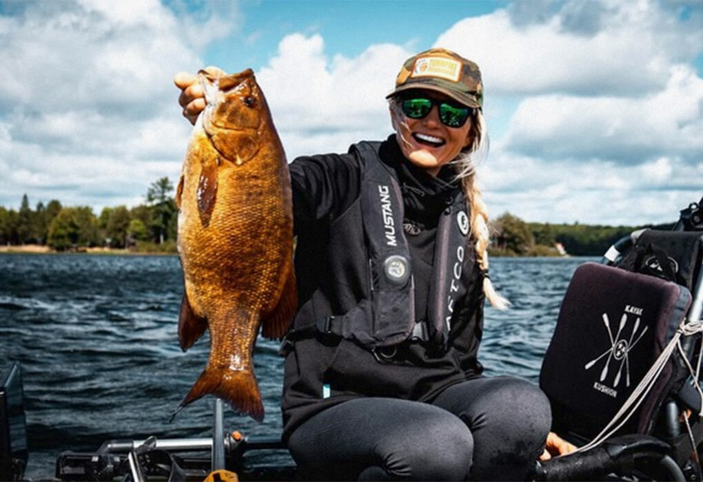 Kristine Fischer has advanced to the point where she can maneuver her kayak into spots where big smallmouth (shown here) and largemouth bass lurk. (Photo courtesy of Kristine Fischer)
