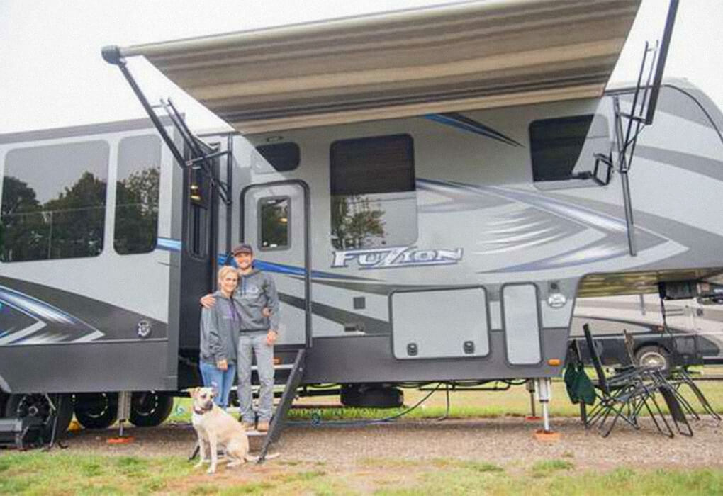 Brandon Palaniuk and his wife Tiffanie stay in a luxury RV when they travel these days. (Photo by Garrick Dixon/B.A.S.S.)