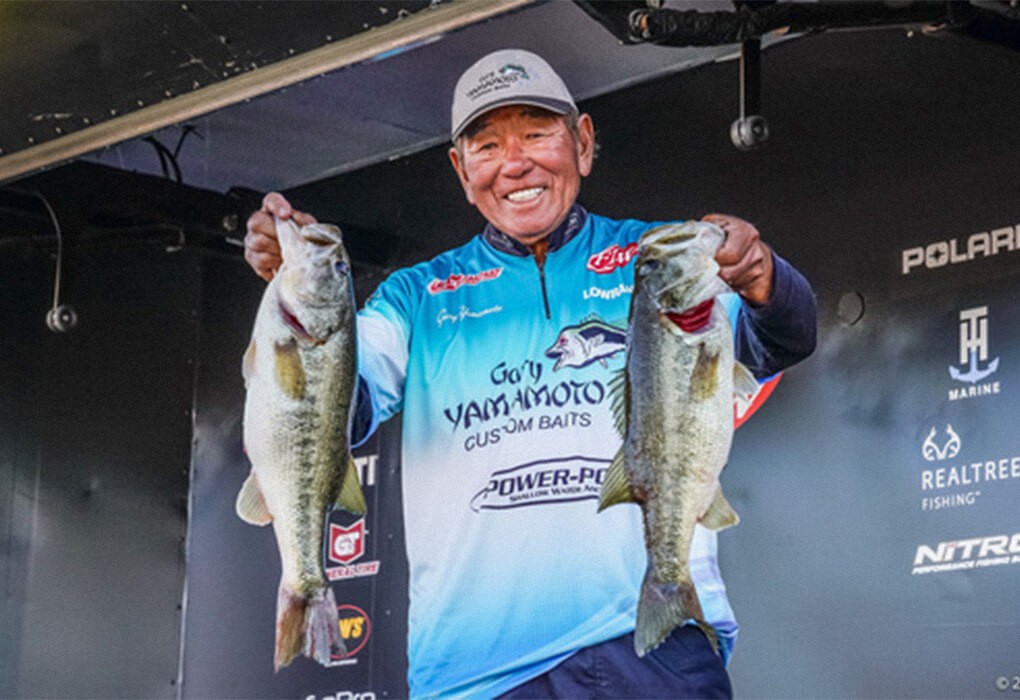 When Gary Yamamoto isn't busy developing soft-plastic lures or promoting his company, he often is competing in professional tournaments.. (Photo by Jacob Fine/Major League Fishing)