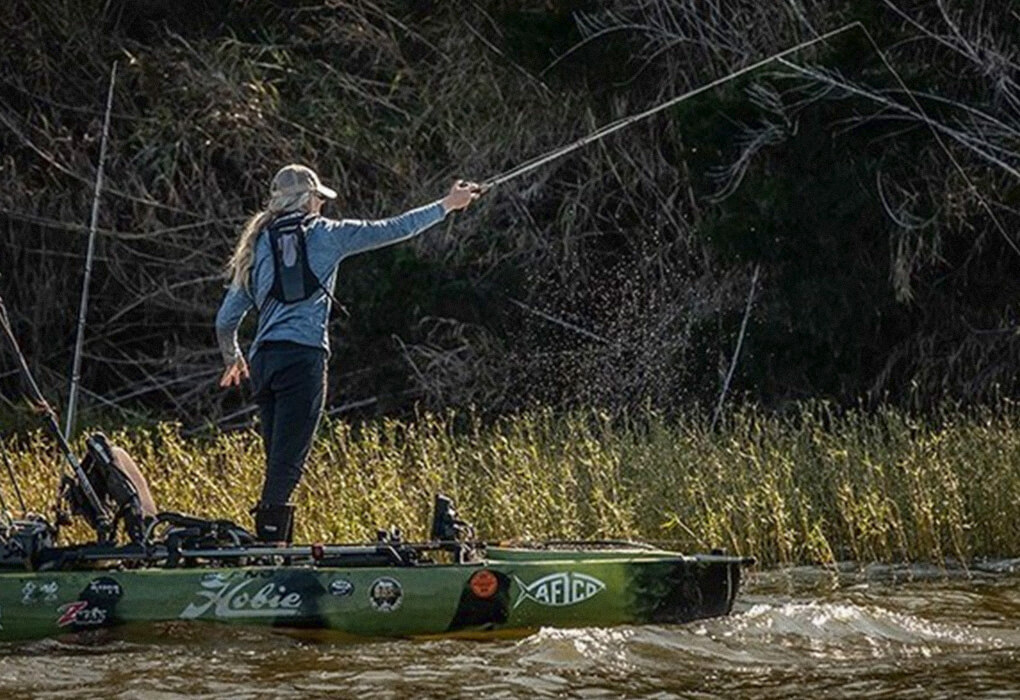 Kristine Fischer's Hobie kayak is so stable that she can stand and fish shallow areas. (Photo courtesy of Hobie)