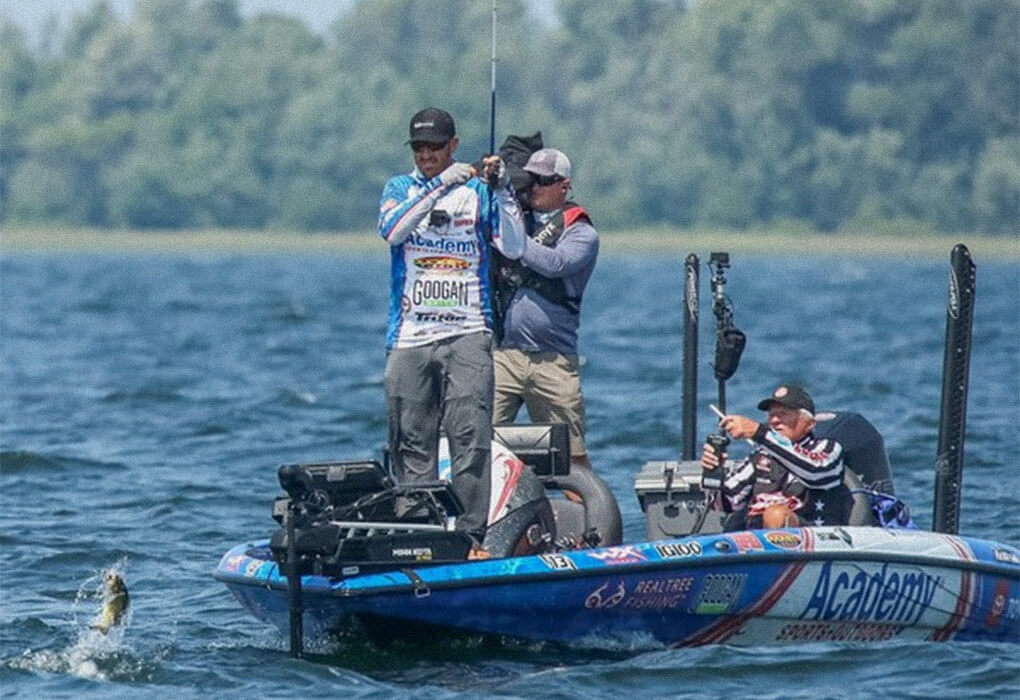 Jacob Wheeler landed a bass in a Major League Fishing Bass Pro Tour event. (Photo by Josh Gassmann/Major League Fishing)