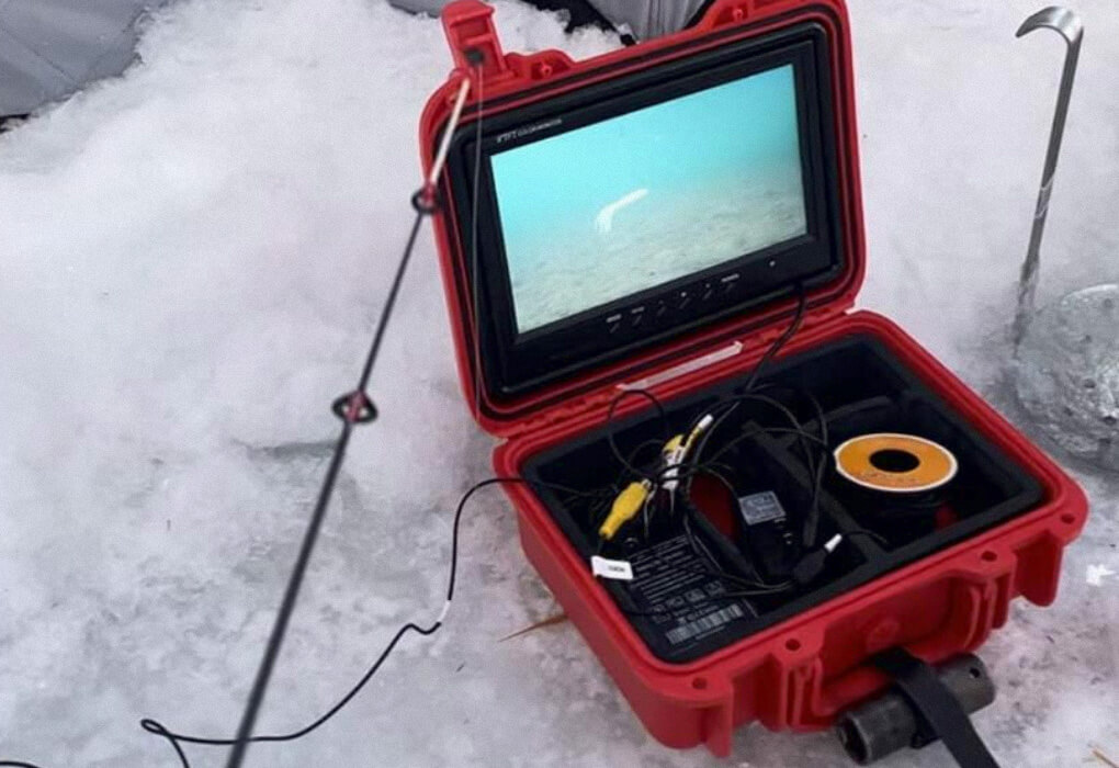 underwater ice fishing camera out on ice