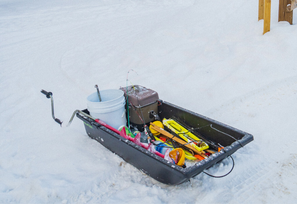 fishing sled out on ice